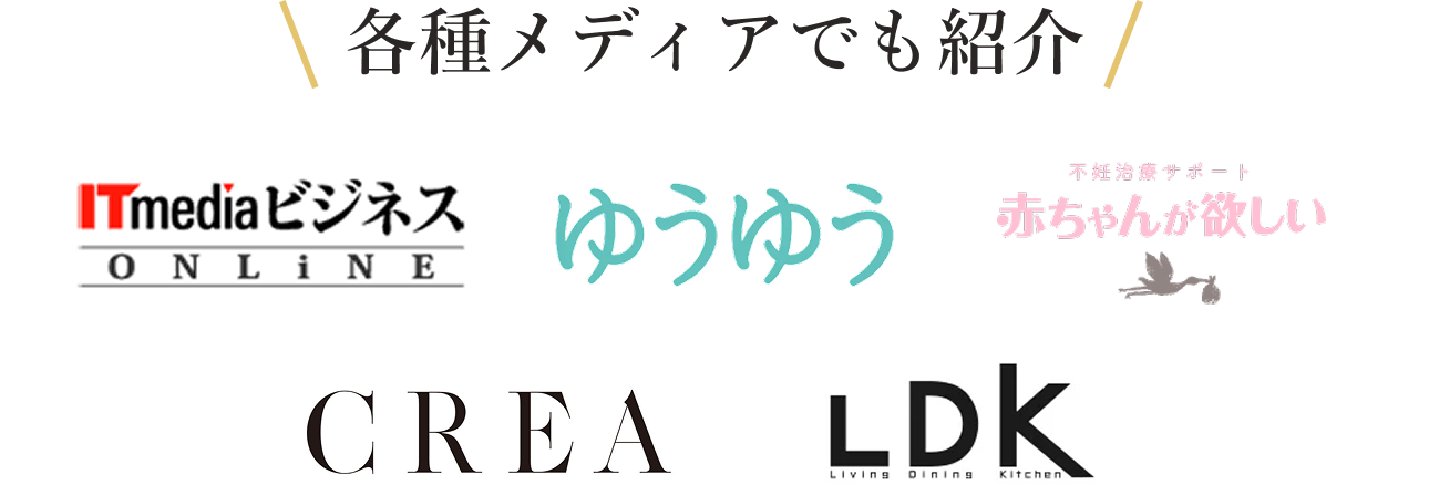 各種メディアでも紹介 ITmedia ビジネス ONLINE / ゆうゆう / あちゃんが欲しい / CREA / LDK
